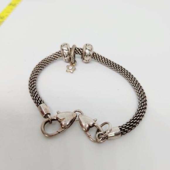 Brighton Silver Plated Mesh Charm Bracelet 8" W Heart Bead & Star Charm Bev Glam - Picture 3 of 4